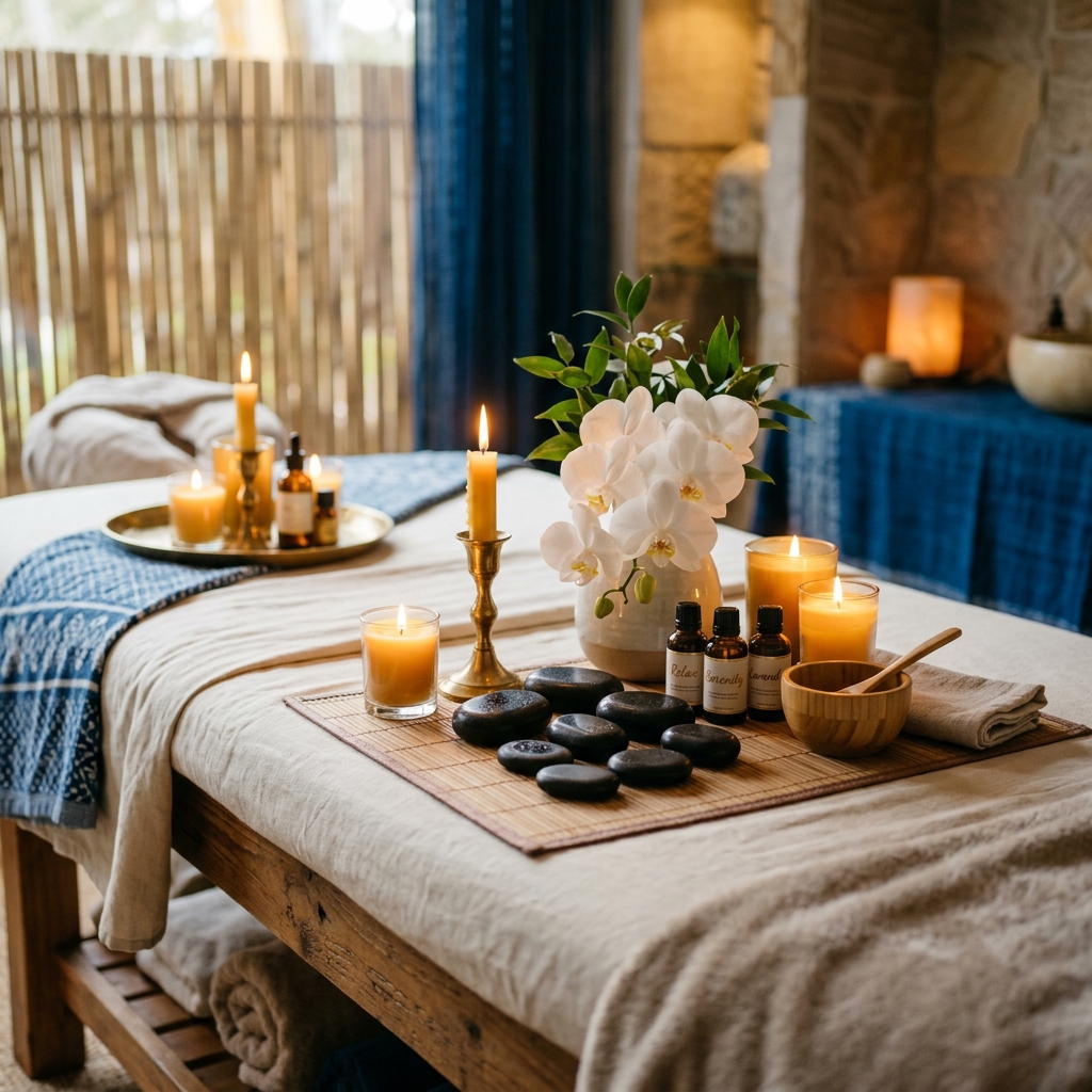 Luxury Spa Massage with Candles and Essential Oils